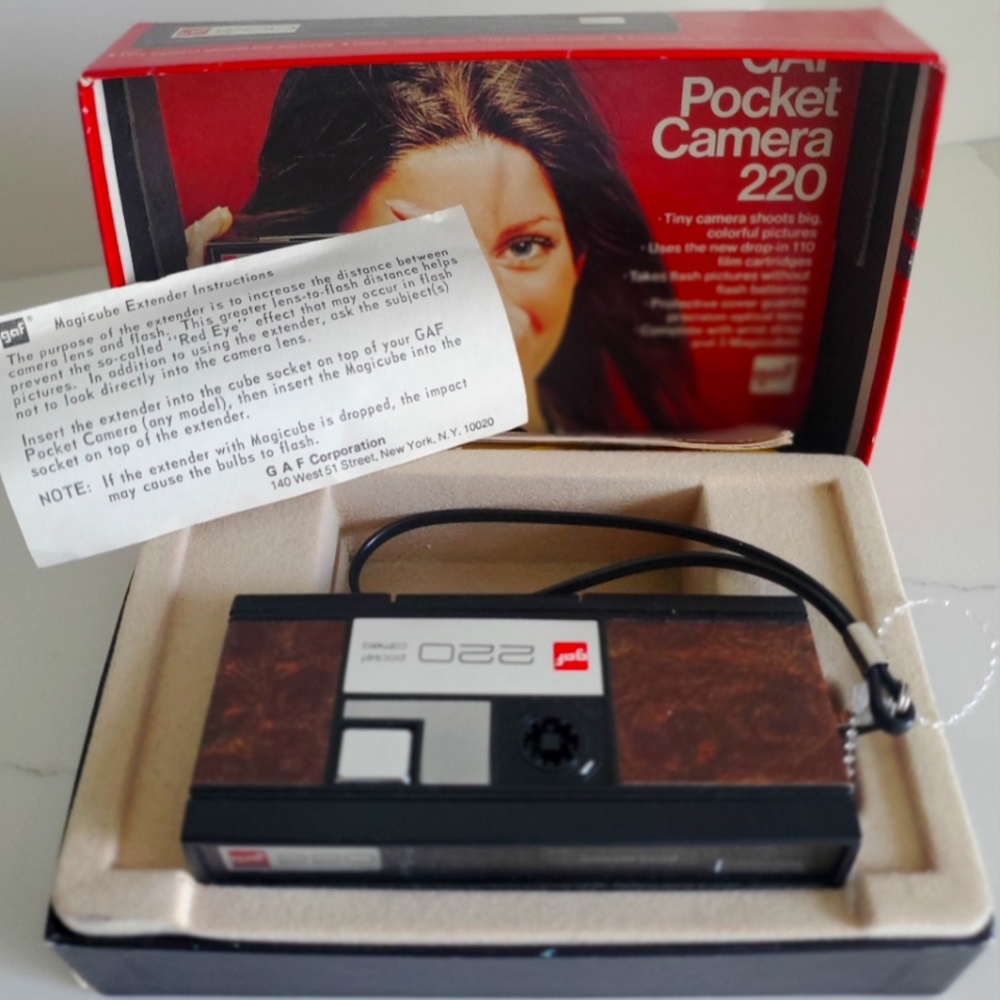 Vintage Pocket Camera 1970s Brown GAF 220 Pocket 110 Film Original Box